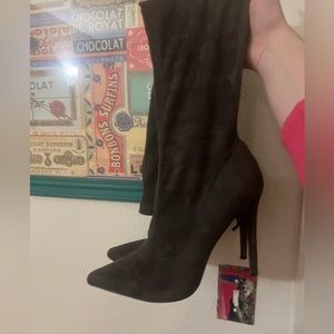 Dark Grey Suede Thigh High Boots